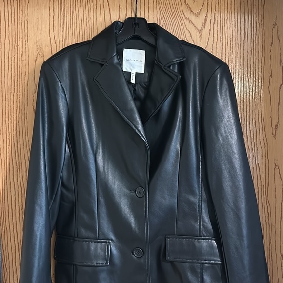 Avec Les Filles Faux Leather Mid Length Blazer - Picture 2 of 11